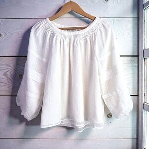Romantic Peasant Blouse Loft MP White Swiss Dot Puff Sleeve Chiffon Top Ethereal